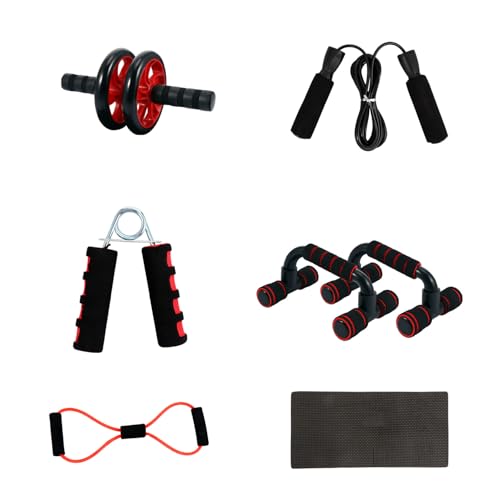 Healifty Red Dual Wheel Ab Roller Set Home Gym Fitness Equipment for Unisex Core Strengthening and Abdominal Workout Portable Compact Design for Exercise