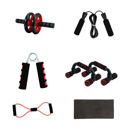 Healifty Red Dual Wheel Ab Roller Set Home Gym Fitness Equipment for Unisex Core Strengthening and Abdominal Workout Portable Compact Design for Exercise