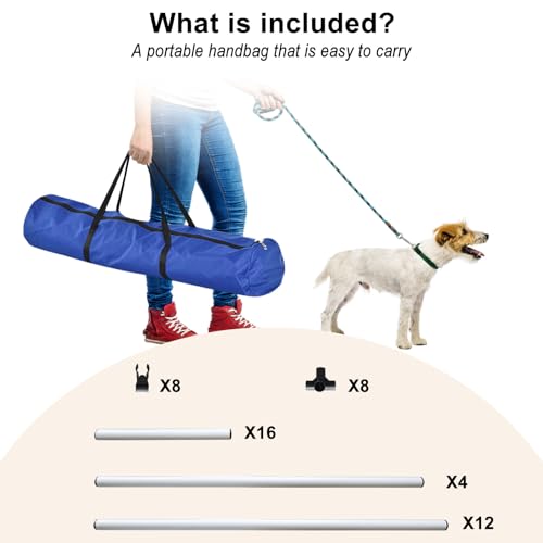 Dog Agility Jump Training Kit, Adjustable Hurdle Set with Storage Bag, Easy Setup Indoor Outdoor Obstacle Course Equipment for Dogs