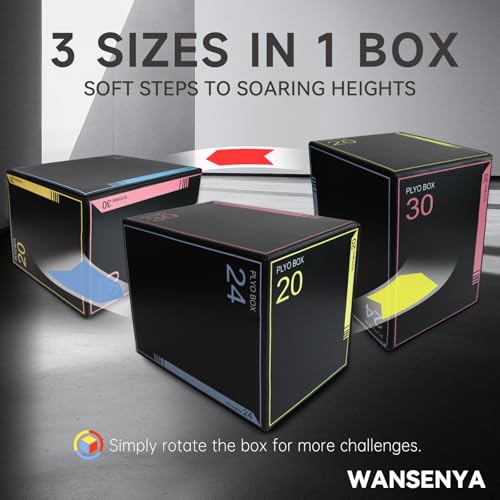 3-in-1 Dense Foam Plyometric Jump Box,30"x24"x20"-24"x20"x16"-20"x18"x16"Non-Slip Box Jumps for Home Gym,Exercise Foam Plyo Box for Fitness Training-Step-Ups,Split Squats,Dips,Box Jump Cube