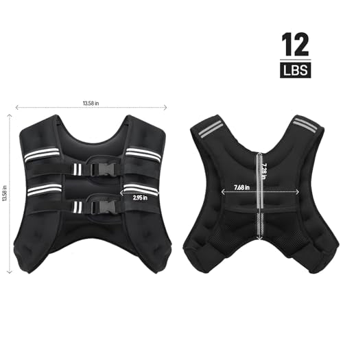Weighted Vest for Men Women, 8lbs/12lbs/16lbs/20lbs Weight Vest with Reflective Stripes for Workout, Strength Training, Running, Fitness, Muscle Building, Weight Loss