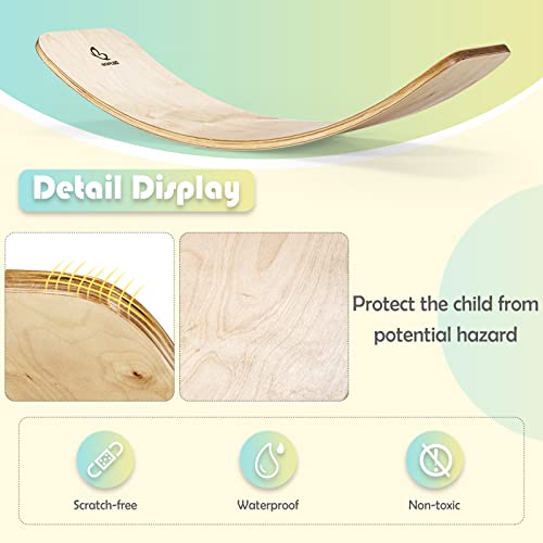 Goplus Wobble Board, 35Inch Wooden Balance Board for Kids & Adults Support 660LBS, Toddler Open-ended Learning Toy Yoga Curvy Rocker Board for Balance Training, Home Exercise (12 INCH Width)