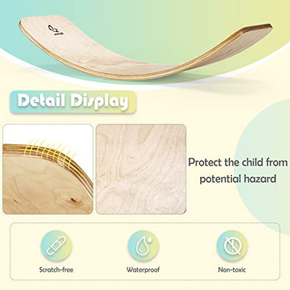 Goplus Wobble Board, 35Inch Wooden Balance Board for Kids & Adults Support 660LBS, Toddler Open-ended Learning Toy Yoga Curvy Rocker Board for Balance Training, Home Exercise (12 INCH Width)