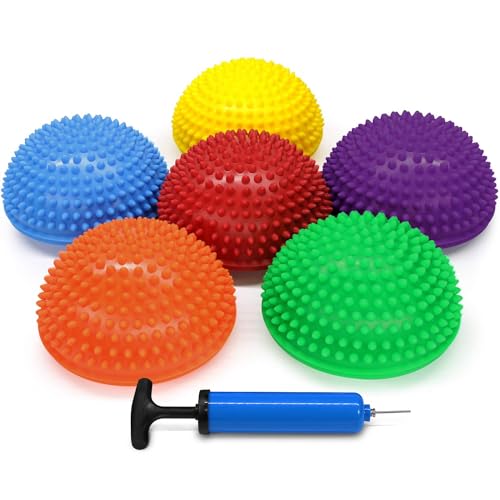 Yes4All Hedgehog Balance Pods for Exercise, Core Body Balancing, Balance Pods for Youth & Adults with Hand Pump - Set of 5 - style: A. Hedgehog - 6pcs