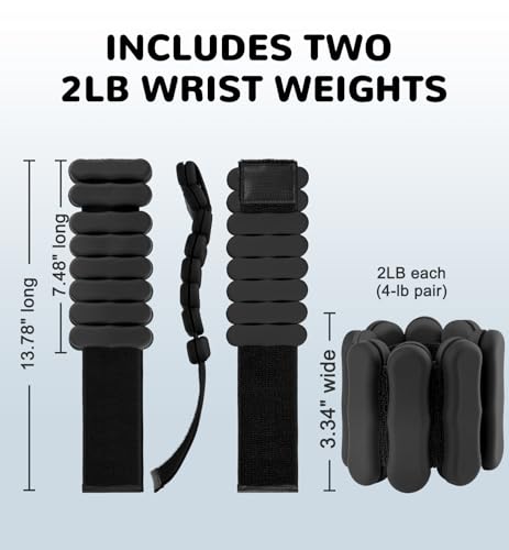 Ankle Weights Wrist Weight for Women Men, Set of 2, 1 lb/2 lb Each - color: Black, size: 2lb each weight (4lbs Pair)
