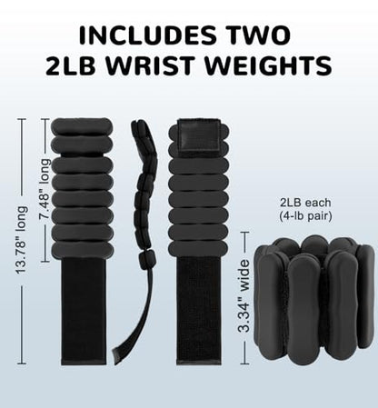 Ankle Weights Wrist Weight for Women Men, Set of 2, 1 lb/2 lb Each - color: Black, size: 2lb each weight (4lbs Pair)