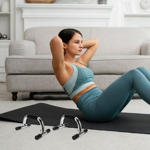 VICASKY Push up Bars and Handles for Floor Upper Body Workout, Steel Pushup Stand with Non-slip Base, Silver Calisthenics Equipment for Home Gym Strength Training