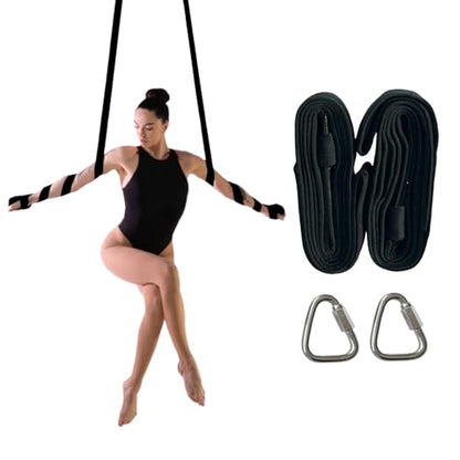 PRIOR FITNESS Aerial Straps Kit, Sparkling & No-Sparkling 3m/9.8ft Aerial Yoga Ropes for Trapeze w/SGS Certificate , Glitter Velvet Covers For Acrobtic Circus Props & Fitness with Wrist Lockers, and Carabiners (1 Pairs) - color: Black