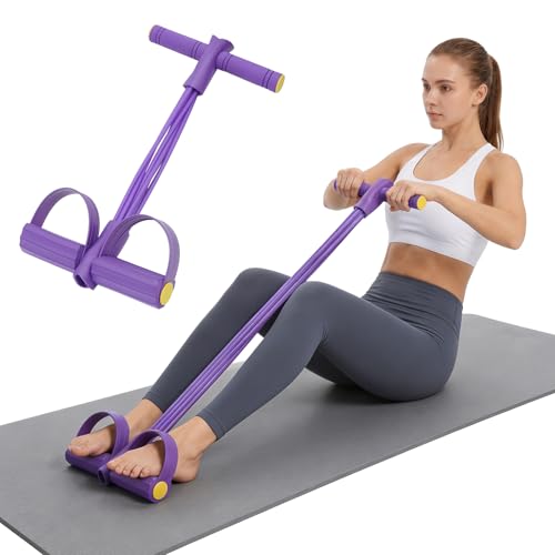 Multifunctional Pedal Resistance Band with Handle,6/8/10 Tubes for All Weights,Upgrade Heavy-Duty Stretch for Full Body Workouts. - color: Purple 6 tubes
