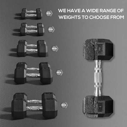 Soozier 2 x 12lbs/2 x 15lbs/2 x 40lbs/2 x 45lbs/2 x 50lbs Hex Dumbbell Set of 2, Rubber Weights Exercise Fitness with Non-Slip Handles, Anti-roll, for Women or Men Home Gym Workout, Black - style: 2 x 15lbs