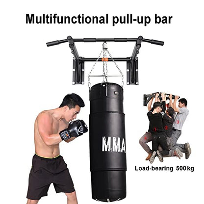 Pull Up Bars Heavy-Duty Wall-Mounted Horizontal Bar, Safe and Stable Pull-up Bar with Multifunctional Ring, Indoor and Outdoor Strength Training Equipment Load 500kg (Color : White)