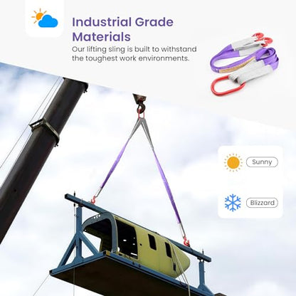 Lifting Slings Straps with Hooks - 3.3 FT, 4409LB Pounds Capacity, Polyester Bridle Sling, Heavy Duty Two Leg Rigging Strap for Engines, Cranes, Hoists, Truck, Purple