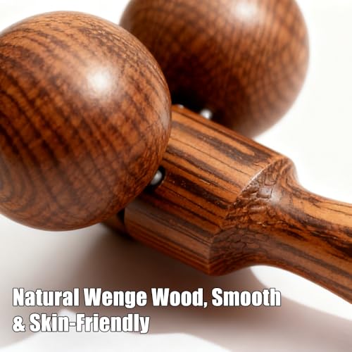 [2-Pack] Wenge Wood Massage Roller - Dual Ball Acupressure Massager for Muscle Pain Relief, 19cm & 16cm Handheld Body Rollers for Feet, Back, Neck, Trigger Point Therapy