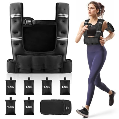 Prodigen Adjustable Weighted Vest Woman, 4-12lb/10-18lb Weight Vest with 6 Removable Weight Bags and Pocket | Weight Vest Men and Women for Walking, Running, Weight Loss, Strength Training