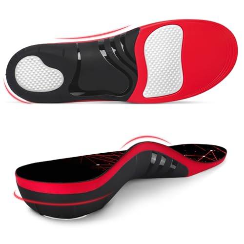 Plantar Fasciitis Insoles, 220+ lbs High Arch Support Inserts for Men Women, Heavy Duty Pain Relief Orthotic Flat Feet Work Boot Running Athletic Insole for Standing All Day, Black - S