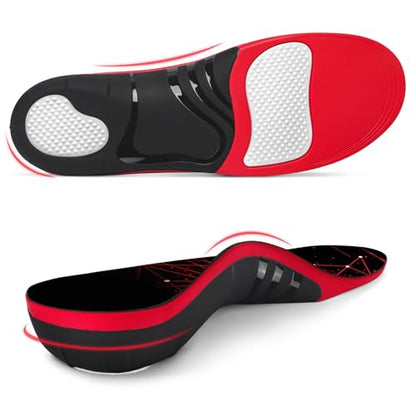 Plantar Fasciitis Insoles, 220+ lbs High Arch Support Inserts for Men Women, Heavy Duty Pain Relief Orthotic Flat Feet Work Boot Running Athletic Insole for Standing All Day, Black - S