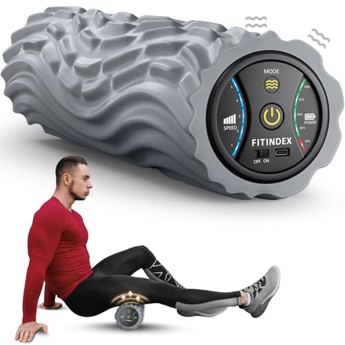 FITINDEX Vibrating Foam Roller for Back Pain, FSA&HSA Eligible, 5-Speed Muscle Massage, Exercise, Muscles Deep Tissue, Physical Therapy, Pilates, Yoga, Neck, Leg, Rechargeable, Travel Portable, Gray - color: Gray