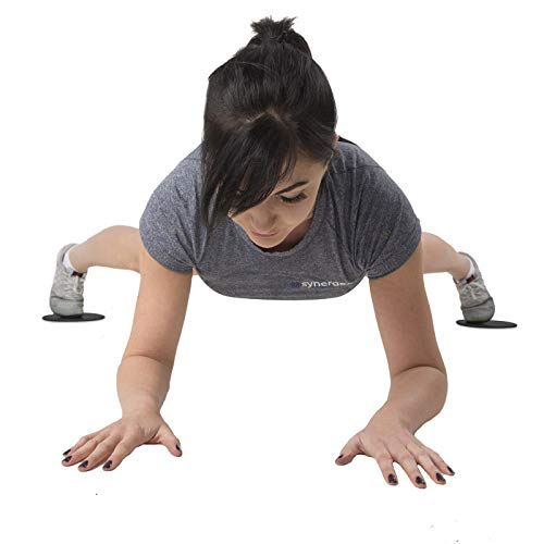 Synergee Core Sliders. Dual Sided Use on Carpet or Hardwood Floors. Abdominal Exercise Equipment