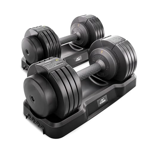 FLYBIRD DB2 Adjustable Dumbbell Set, 55LB/110LB Option, 5-in-1 Quick Adjustable Weights with Storage Box and Non-Slip Handle, Weight Set for Home Gym Exercise Fitness, Full Body Workout for Men & Women - color: 55LB Pair