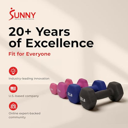 Sunny Health & Fitness Neoprene Coated Hex Shaped Dumbbell Non-Slip Fitness Weights for Home Gym Exercise, Full Body Workout Strength Building, Weight Loss, Sold in Pairs - Sizes - 2LB, 5LB, 8LB, 10LB
