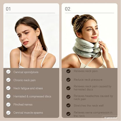 Cervical Neck Stretcher - Inflatable Cervical Traction Device for Neck Pain Relief, Inflatable Neck Traction Device for Home, Office & Travel Use, Adjustable Neck Stretcher Neck Support Brace