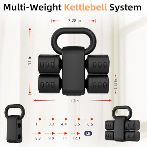 2-in-1 Adjustable Dumbbell Set, Upgraded 4 Levels Hand Weights for Women Men, Each 2.2/3.3/4.4/5.5lb, Convertible Weights Dumbbells and Kettlebell Set for Home Gym Exercise & Fitness - color: Black