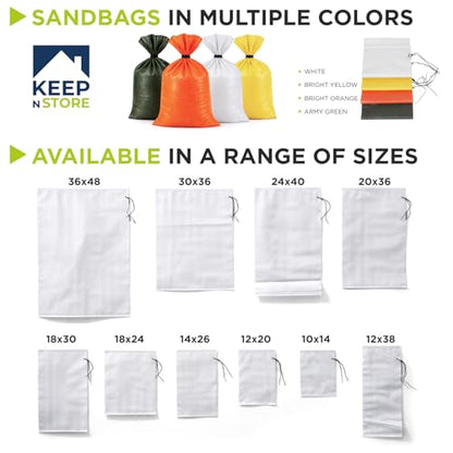 Heavy Duty Sand Bags Pack of 1, White Empty Sandbags with Built-In Ties, Woven Polypropylene UV Protection 1600 Hours, Fillable Bags for Flood Control, Weight, 12x20 inches, 25 Pounds Volume - color: White, size: 12"W x 20"L