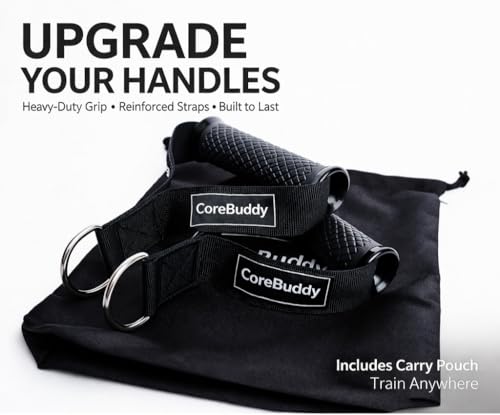 Resistance Band Handles (2 Pack) – Heavy Duty Gym Cable Handles, D-Ring Attachment for Bands & Cable Machines, Non-Slip Grip, Reinforced Nylon Straps, Carry Pouch Included