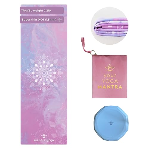 Mantra Yoga Travel PRO 1.5mm with Knee Pad - Foldable Fitness & Exercise Mat with Bag | Lightweight, Compact & Eco-Friendly | Non-Slip & Washable | For All Types of Yoga | 72" L x 24" W | 2.6 lbs