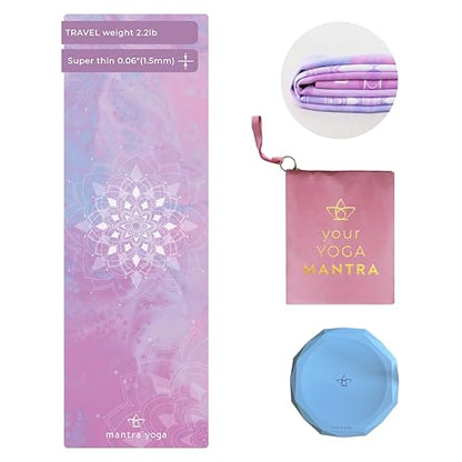 Mantra Yoga Travel PRO 1.5mm with Knee Pad - Foldable Fitness & Exercise Mat with Bag | Lightweight, Compact & Eco-Friendly | Non-Slip & Washable | For All Types of Yoga | 72" L x 24" W | 2.6 lbs