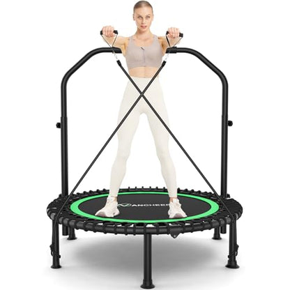 ANCHEER 40"/48" Foldable Mini Trampoline with Adjustable Handle for Adults - color: green, size: 40 inch