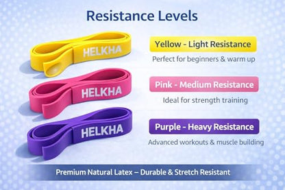 Resistance Bands Set for Women and Men, 3 Exercise Bands with X-Light, Light & Medium Resistance, Natural Latex Workout Bands for Strength Training, Stretching, Physical Therapy & Home Fitness