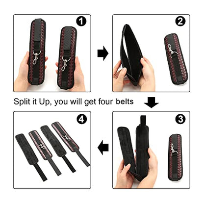 Adjustable 4 Premium Soft Leather Cuffs Soft Leather Straps for Hand-Ankle-Wrist Adjustable Home Gyms Sports Fitness Training Tool Set, Black