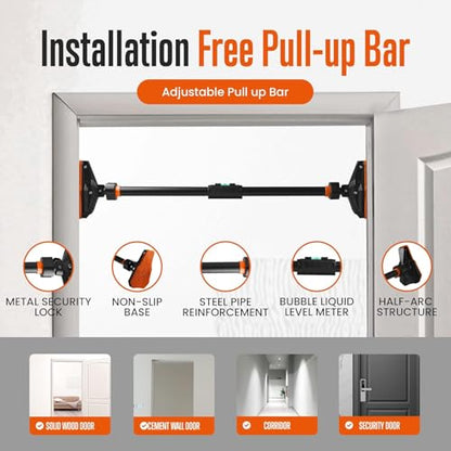 Doorway Pullup Bar & S-Shaped Push Up Bars - Pushup Handles for Floor - Door Frame Adjustable Pull Up Hanging Bar Home Gym Equipment - size: 43 to 62 inches