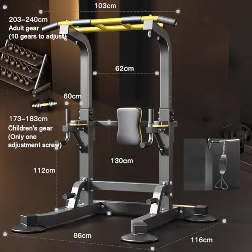 Floor-Standing Pull-Up Parallel Bar Station, Dip and Extension Station Power Tower, 10-Position Adjustable, Back Training Equipment, Load-Bearing 900Kg, Home Gym Stand