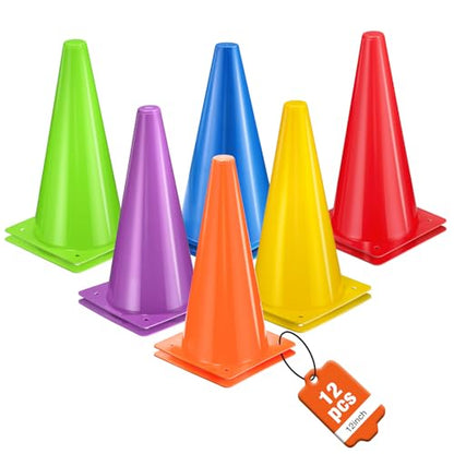 12 Inch Durable Cones,12pcs Versatile Plastic Traffic Cones and Soccer Cones for Sports Training,Agility Drills,Parking Safety,Basketball Training,Football Training.