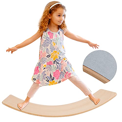 27.5-Inch Wooden Wobble Balance Board - Kid-Friendly Yoga and Body Training Toy