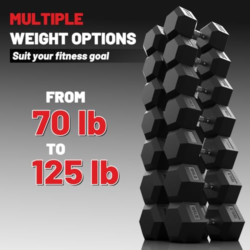 PAPABABE HEX Dumbbell Set 2.5-125lb, Rubber Encased Home Gym Dumbbells, Exercise & Fitness Weights Dumbbells for Women & Men, Hand Weight for Strength Training - size: 100 lb, Single, style: Chrome Handle