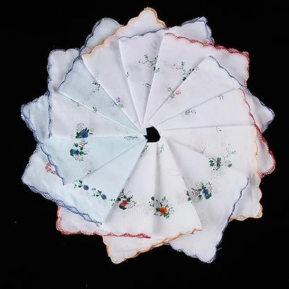 Stylish Picot Pocket Handkerchief Ladies Floral Hankies 12x12inch Large Bandana High Absorbency Pocket Towel Sweat Towels