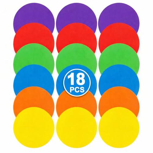 18pcs Sport Spot Markers, Non-Slip Carpet Spots Circle Floor Dots for Soccer Basketball Agility Training, Gym Pe Sports Drill Markers with Carry Bag