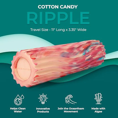 Ripple Travel Foam Roller (11" x 3.35") Firm Mini Foam Roller for Physical Therapy, Deep Tissue Massage, Back Pain - High Density, Ergonomic Wave Textured - Yoga, Exercise (Cotton Candy) - color: Cotton Candy