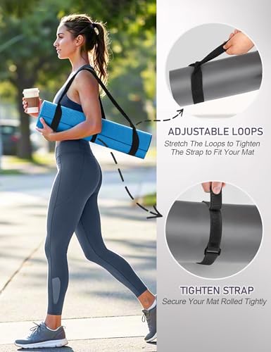 Yoga Mat Carrier Strap - Adjustable Thick and Wide Strap for Carrying Mat or Stretching - color: Black
