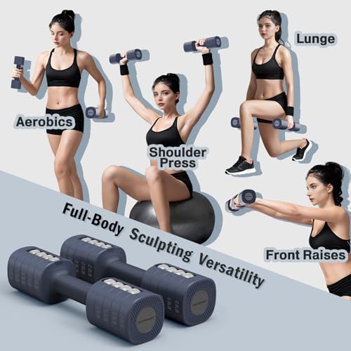 EAST MOUNT Adjustable Weight Dumbbells Set of 2, 8 in 1 Hand Weights for Women 2lb/3lb/4lb/5lb/6lb Dumbbell Weights Set 12 lbs/Pair Hand Weights for Home Office Gym Workout