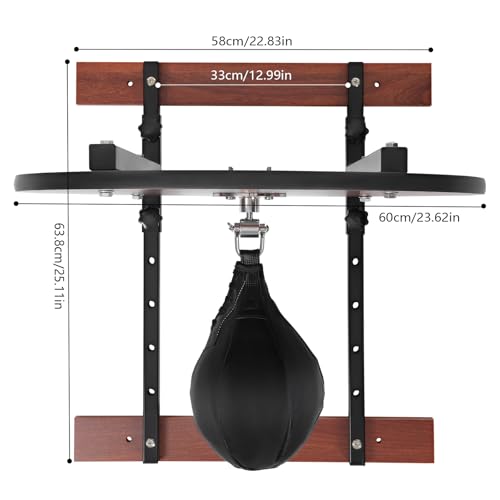 Heavy Duty Adjustable Speed Bag Platform Kit, Height Wall Mount Professional Fitness Ball Boxing Reaction Training Kit with Shackle Swivel - color: Black,Log