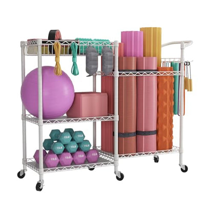 SINGAYE Dumbbell Rack Stand With Yoga Mat Storage, Gym Equipment Organizer, Cart for Workout Room, Home Gym With Hooks and Wheels