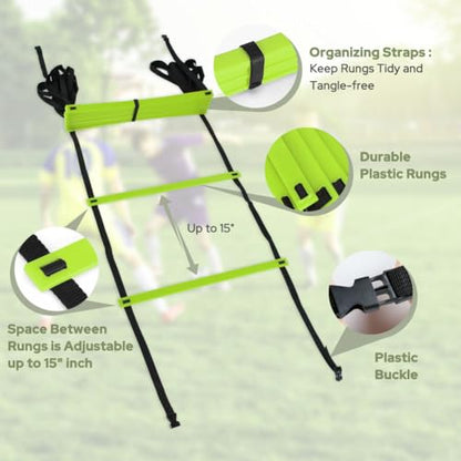 GHB Pro Agility Ladder Agility Training Ladder Speed 12 Rung 20ft with Carrying Bag - color: Green