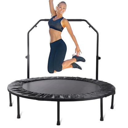 Rebounder Trampoline for Adults, 40"/50" Foldable Spring Fitness Trampoline - 450 lbs Capacity, Quiet & Stable Indoor/Outdoor Exercise Equipment for Cardio Workout - style: 50" WITH BAR