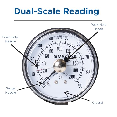 Jamar Hydraulic Hand Dynamometer, Grip Strength Tester with Peak Force Indicator, Adjustable Handle, Ergonomic Manual Design, PSI Calibrated, Durable & Cordless Grip Strength Tool