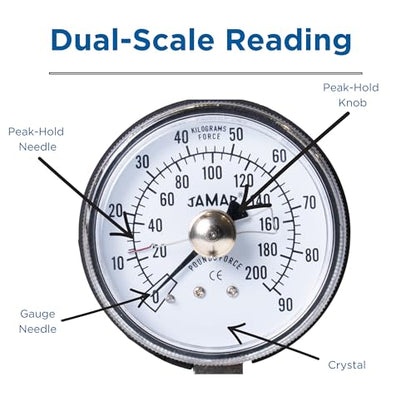Jamar Hydraulic Hand Dynamometer, Grip Strength Tester with Peak Force Indicator, Adjustable Handle, Ergonomic Manual Design, PSI Calibrated, Durable & Cordless Grip Strength Tool