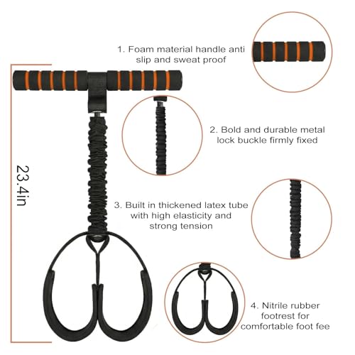 Durable Pedal Resistance Band with Handle, Thickened Latex Tubes and Soft Foam Fabric Foot Pedal, Sit Up Exercise Equipment Portable Unisex Resistance Exercise Bands(Black + Orange)